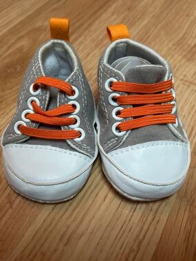 Infant Gray Canvas Sneakers with Orange Laces